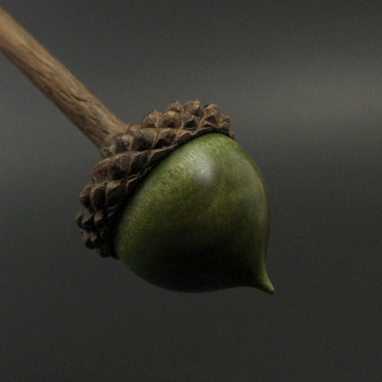 Acorn support spindle in hand dyed curly maple and walnut