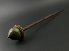 Load image into Gallery viewer, Acorn support spindle in hand dyed curly maple and walnut