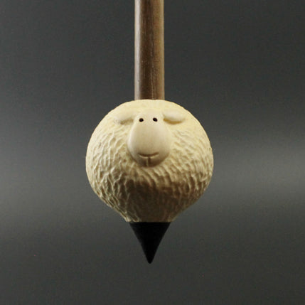 Sheep support spindle in holly and walnut