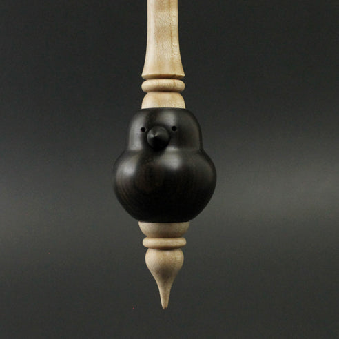 Bird bead spindle in Indian ebony and curly maple