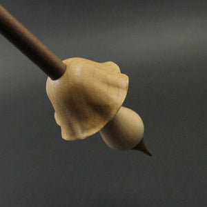 Mushroom support spindle in maple, maple, and walnut