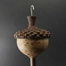 Load image into Gallery viewer, Acorn drop spindle in maple burl and walnut