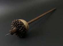 Load image into Gallery viewer, Acorn drop spindle in maple burl and walnut