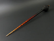 Load image into Gallery viewer, Dragon egg bead spindle in Indian ebony and hand dyed curly maple