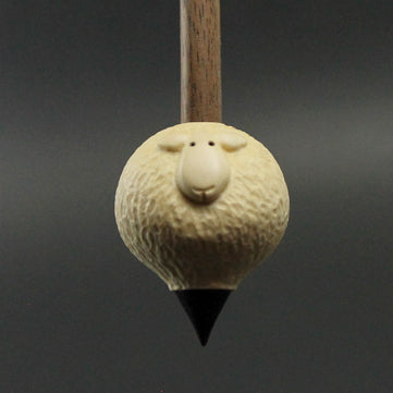 Sheep support spindle in holly and walnut