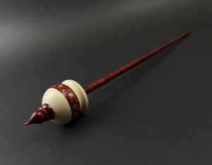 Cauldron spindle in holly, redheart, and hand dyed curly maple