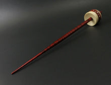 Load image into Gallery viewer, Cauldron spindle in holly, redheart, and hand dyed curly maple