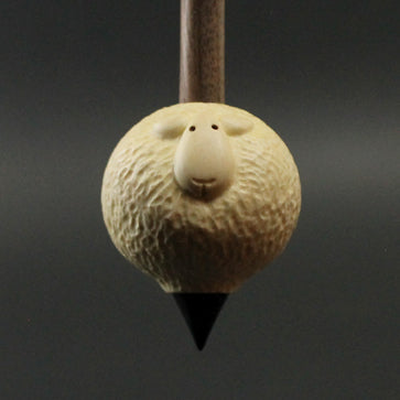 Sheep support spindle in holly and walnut