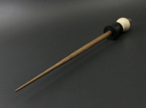 Snowman support spindle in holly, Indian ebony, and walnut