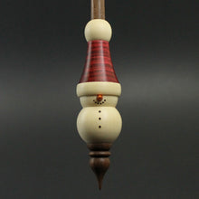 Load image into Gallery viewer, Snowman support spindle in holly, hand dyed curly maple, and walnut