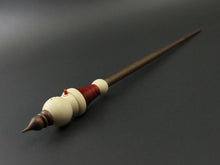 Load image into Gallery viewer, Snowman support spindle in holly, hand dyed curly maple, and walnut
