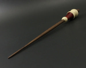 Snowman support spindle in holly, hand dyed curly maple, and walnut