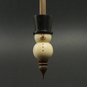 Snowman support spindle in holly, Indian ebony, and walnut