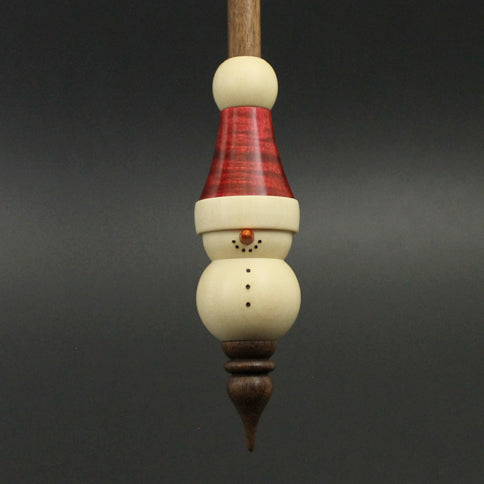 Snowman support spindle in holly, hand dyed curly maple, and walnut
