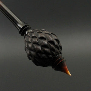 Dragon egg bead spindle in Indian ebony and hand dyed curly maple (<font color="red"<b>RESERVED</b></font> for Amber)