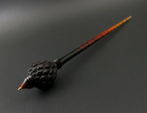 Dragon egg bead spindle in Indian ebony and hand dyed curly maple (<font color="red"<b>RESERVED</b></font> for Amber)