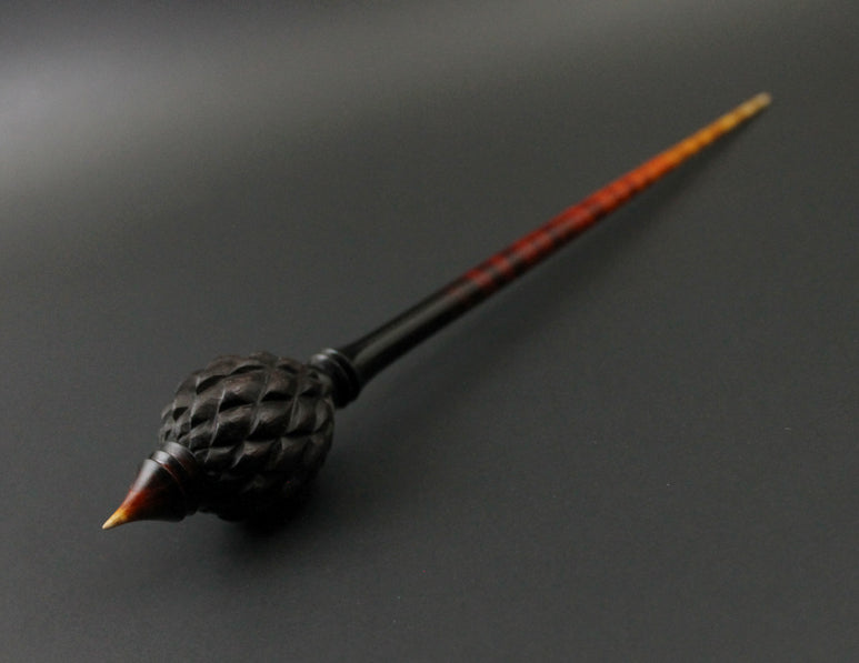 Dragon egg bead spindle in Indian ebony and hand dyed curly maple (<font color=