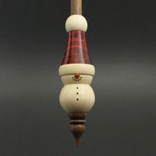 Load image into Gallery viewer, Snowman support spindle in holly, hand dyed curly maple, and walnut