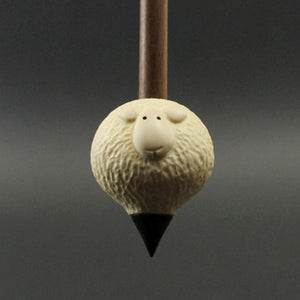 Sheep support spindle in holly and walnut