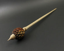 Load image into Gallery viewer, Dragon egg bead spindle in cocobolo and curly maple (&lt;font color=&quot;red&quot;&lt;b&gt;RESERVED&lt;/b&gt;&lt;/font&gt; for Tatiana)