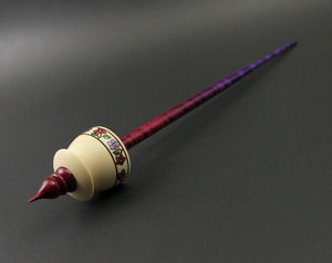 Teacup spindle in holly and hand dyed curly maple