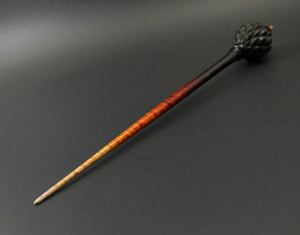 Dragon egg bead spindle in Indian ebony and hand dyed curly maple