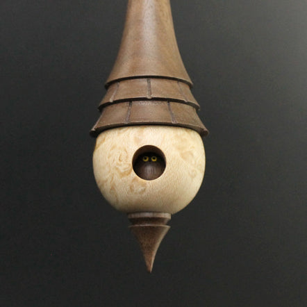Birdhouse spindle in birdseye maple and walnut