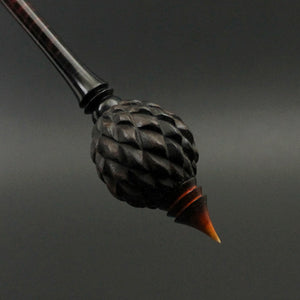 Dragon egg bead spindle in Indian ebony and hand dyed curly maple