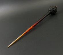 Load image into Gallery viewer, Dragon egg bead spindle in Indian ebony and hand dyed curly maple