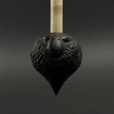 Sheep support spindle in Indian ebony and curly maple