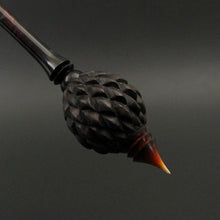 Load image into Gallery viewer, Dragon egg bead spindle in Indian ebony and hand dyed curly maple