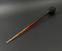 Load image into Gallery viewer, Dragon egg bead spindle in Indian ebony and hand dyed curly maple