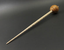 Load image into Gallery viewer, Egg bead spindle in amboyna burl and curly maple