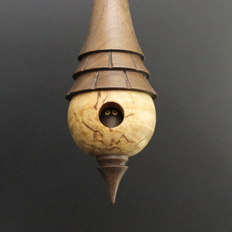 Birdhouse spindle in masur birch and walnut