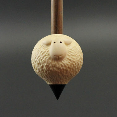 Sheep support spindle in holly and walnut