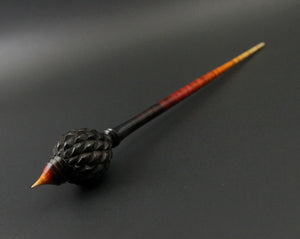 Dragon egg bead spindle in Indian ebony and hand dyed curly maple