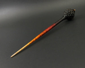 Dragon egg bead spindle in Indian ebony and hand dyed curly maple