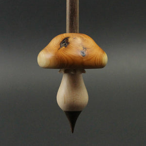 Mushroom support spindle in yew, maple, and walnut