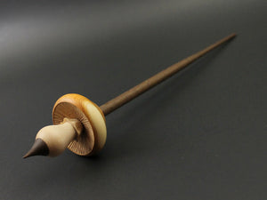 Mushroom support spindle in yew, maple, and walnut