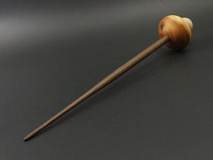 Mushroom support spindle in yew, maple, and walnut