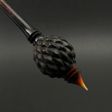 Load image into Gallery viewer, Dragon egg bead spindle in Indian ebony and hand dyed curly maple