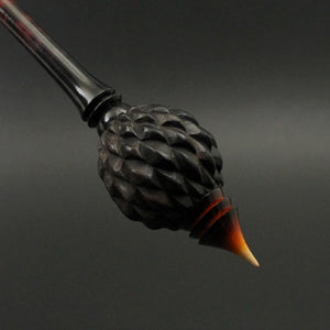 Dragon egg bead spindle in Indian ebony and hand dyed curly maple