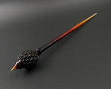 Load image into Gallery viewer, Dragon egg bead spindle in Indian ebony and hand dyed curly maple