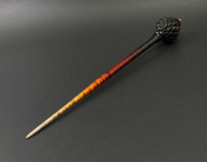 Dragon egg bead spindle in Indian ebony and hand dyed curly maple