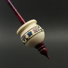 Load image into Gallery viewer, Cauldron spindle in holly and hand dyed curly maple (&lt;font color=&quot;red&quot;&lt;b&gt;RESERVED&lt;/b&gt;&lt;/font&gt; for Jennifer)