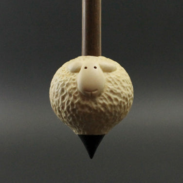 Sheep support spindle in holly and walnut