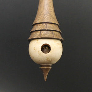 Birdhouse spindle in birdseye maple and walnut