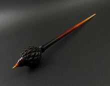 Load image into Gallery viewer, Dragon egg bead spindle in Indian ebony and hand dyed curly maple