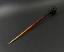 Load image into Gallery viewer, Dragon egg bead spindle in Indian ebony and hand dyed curly maple