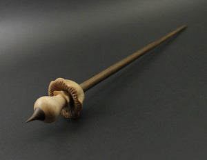 Mushroom support spindle in maple and walnut